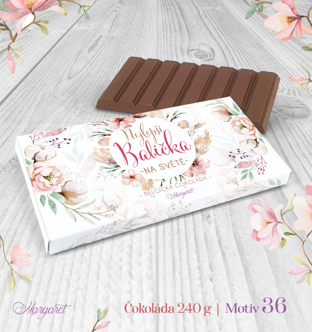 Belgická čokoláda 240 g – Nejlepší babička na světě – květiny | Motiv 36