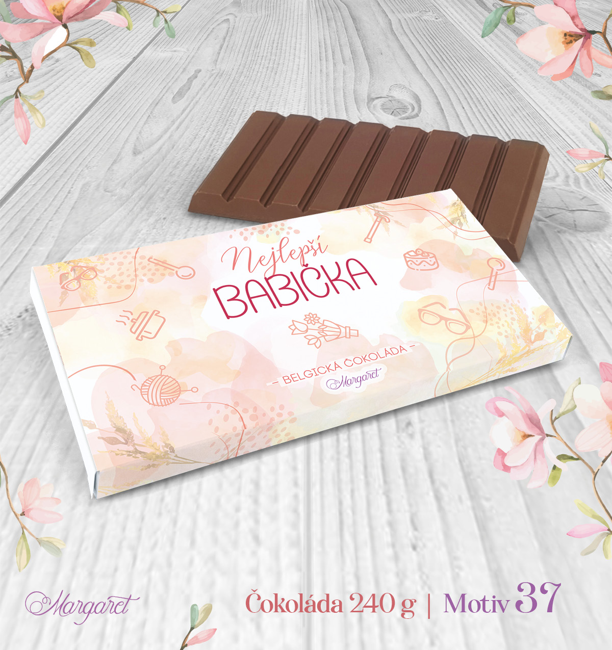 Belgická čokoláda 240 g – Nejlepší babička – klubíčko a pečení | Motiv 37