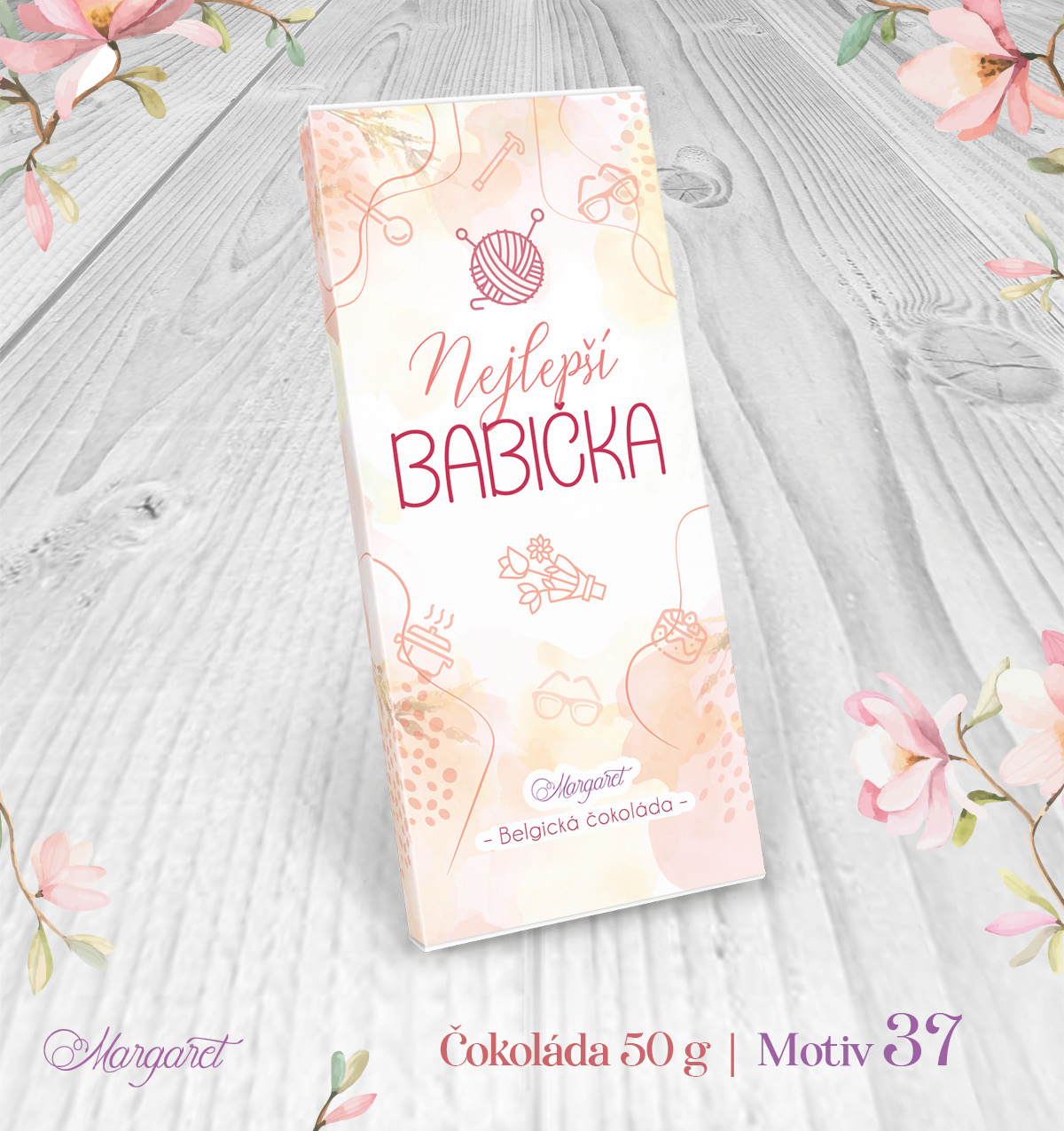 Belgická čokoláda 50 g – Nejlepší babička – klubíčko a pečení | Motiv 37