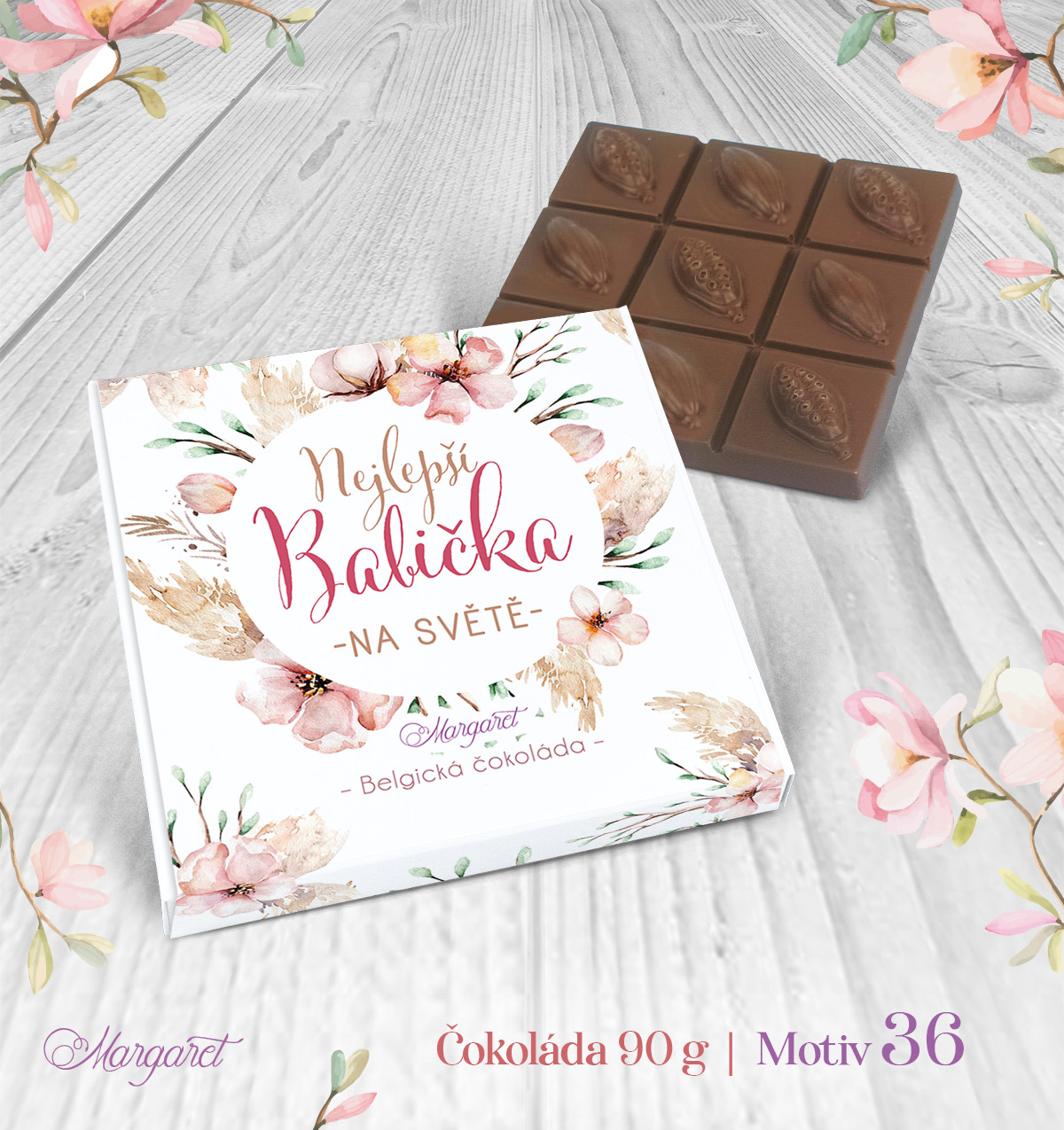 Belgická čokoláda 90 g – Nejlepší babička na světě – květiny | Motiv 36