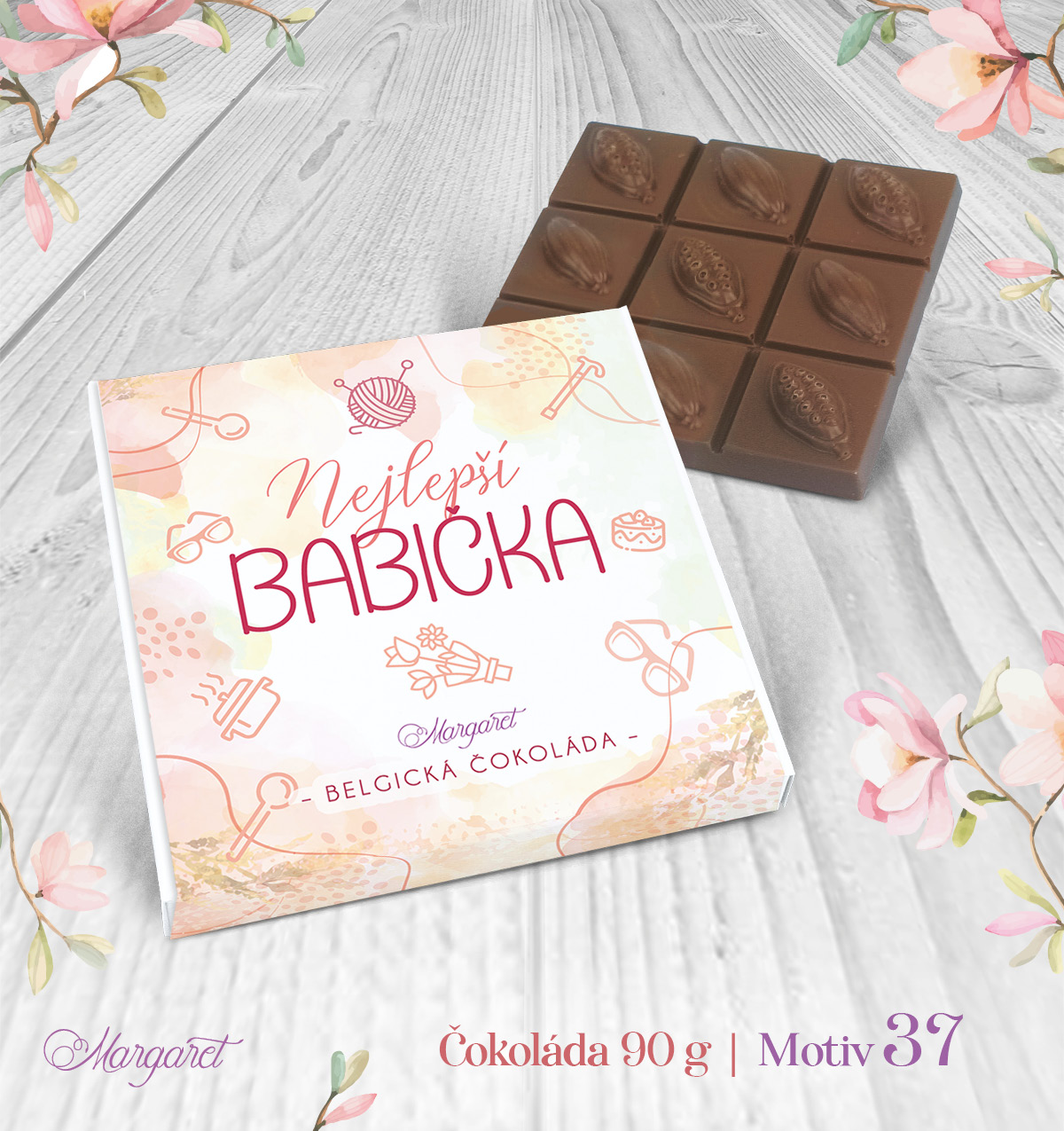Belgická čokoláda 90 g – Nejlepší babička – klubíčko a pečení | Motiv 37