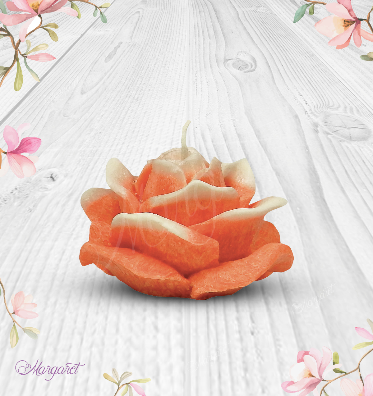 Svíčka Kvetoucí růže – Oranžová / Motýlek