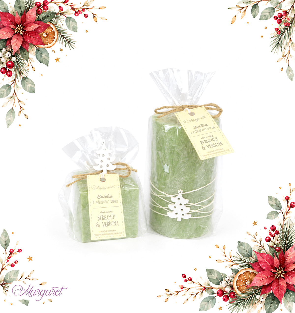 Svíčka Dvojitý oblouk – Olivová / Bergamot a Verbena / Stromeček
