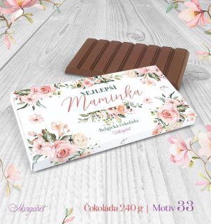 Belgická čokoláda 240 g – Nejlepší maminka – růžové květy | Motiv 33
