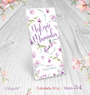 Belgická čokoláda 50 g – Nejlepší maminka – fialové květy | Motiv 34